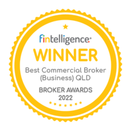 Award badge reading 'FinTelligence WINNER' for Best Commercial Broker (Business) QLD, Broker Awards 2022
