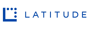 Latitude logo: blue square icon with a black hollow center followed by the word LATITUDE in blue.